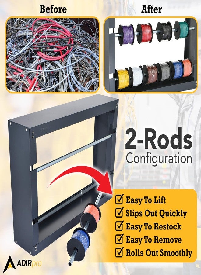 AdirPro Wire Spool Rack - Superior Strength Wire/Cable Dispenser - Conduit Display & Storage for Electrical Industrial & Retail Use (2 Rods, Grey) - Image 2